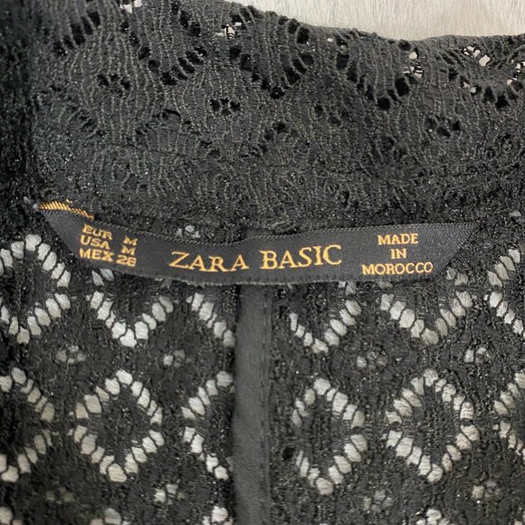 ZARA Mesh Lace Asymmetric Zipper Moto Jacket Black - Picture 5 of 7